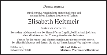 Traueranzeige von Elisabeth Heitmeir von merkurtz
