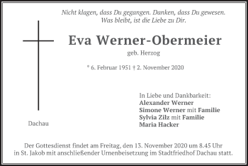 Traueranzeige von Eva Werner-Obermeier