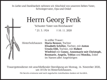 Traueranzeige von Georg Fenk von merkurtz