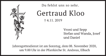 Traueranzeige von Gertraud Kloo von merkurtz