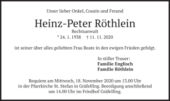Traueranzeige von Heinz-Peter Röthlein von merkurtz