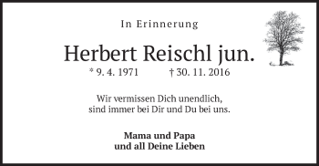 Traueranzeige von Herbert Reischl von merkurtz