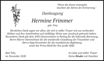 Traueranzeige von Hermine Frimmer von merkurtz