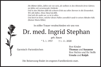 Traueranzeige von Ingrid Stephan von merkurtz