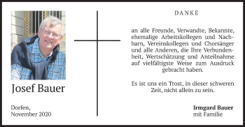 Traueranzeige von Josef Bauer von merkurtz