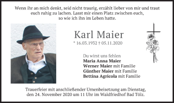 Traueranzeige von Karl Maier von merkurtz