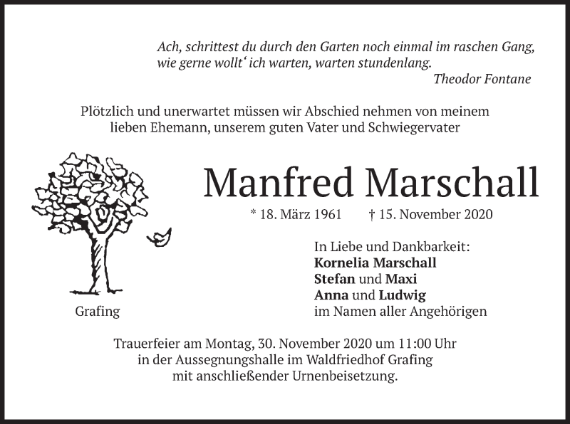  Traueranzeige für Manfred Marschall vom 21.11.2020 aus merkurtz