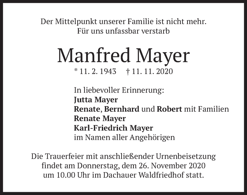  Traueranzeige für Manfred Mayer vom 21.11.2020 aus merkurtz