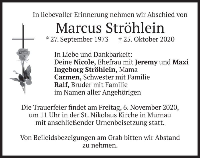  Traueranzeige für Marcus Ströhlein vom 04.11.2020 aus merkurtz