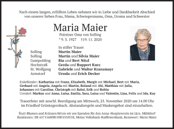 Traueranzeige von Maria Maier von merkurtz