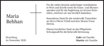 Traueranzeige von Maria Rebhan von merkurtz