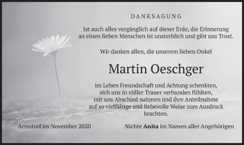 Traueranzeige von Martin Oeschger von merkurtz