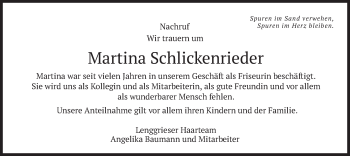 Traueranzeige von Martina Schlickenrieder von merkurtz