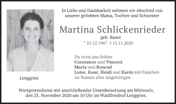 Traueranzeige von Martina Schlickenrieder von merkurtz