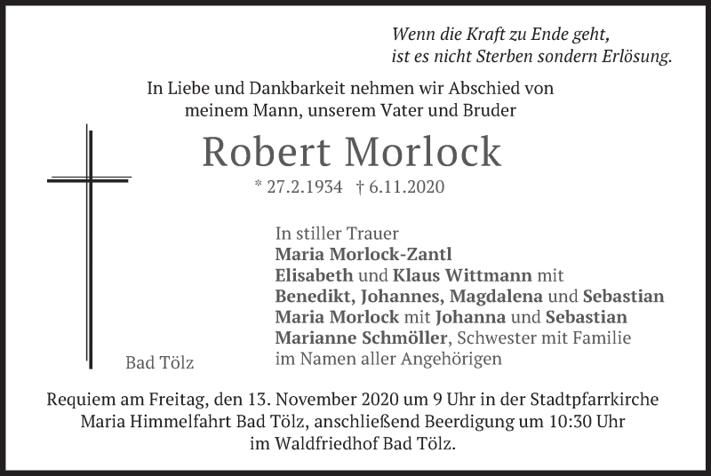  Traueranzeige für Robert Morlock vom 11.11.2020 aus merkurtz