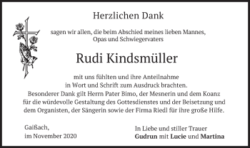 Traueranzeige von Rudi Kindsmüller von merkurtz