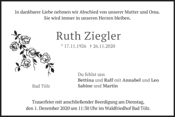 Traueranzeige von Ruth Ziegler von merkurtz