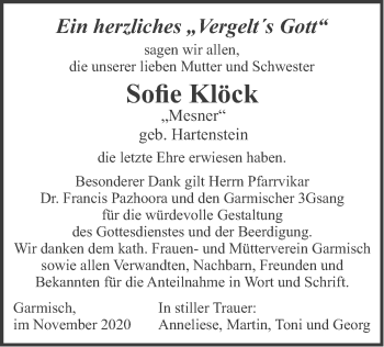 Traueranzeige von Sofie Klöck von merkurtz