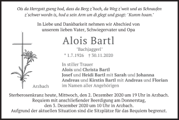Traueranzeige von Alois Bartl von merkurtz