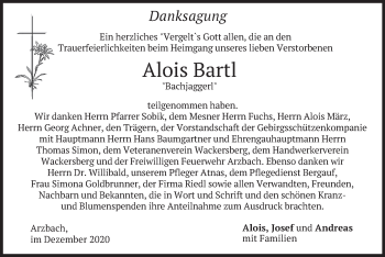 Traueranzeige von Alois Bartl von merkurtz