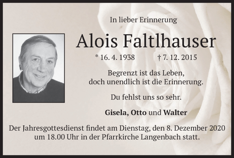  Traueranzeige für Alois Faltlhauser vom 07.12.2020 aus merkurtz