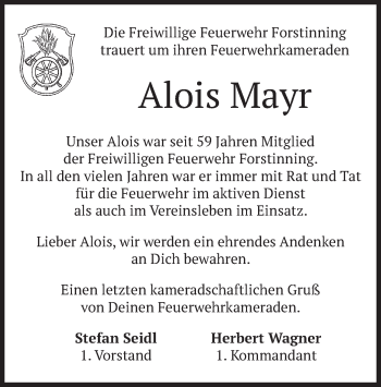 Traueranzeige von Alois Mayr