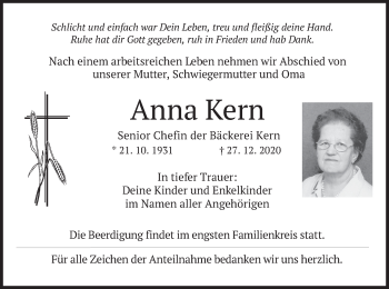 Traueranzeige von Anna Kern von merkurtz