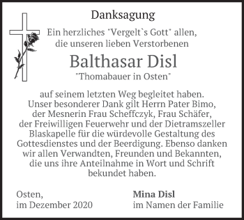 Traueranzeige von Balthasar Disl von merkurtz