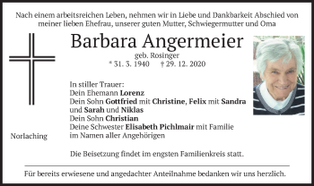Traueranzeige von Barbara Angermeier von merkurtz