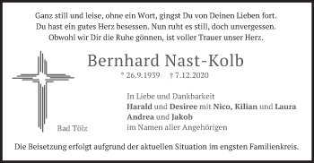 Traueranzeige von Bernhard Nast-Kolb von merkurtz