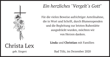 Traueranzeige von Christa Lex von merkurtz