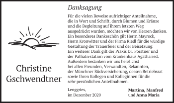 Traueranzeige von Christine Gschwendtner von merkurtz