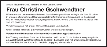 Traueranzeige von Christine Gschwendtner von merkurtz