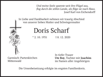 Traueranzeige von Doris Scharf von merkurtz