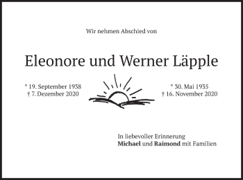 Traueranzeige von Eleonore und Werner Läpple