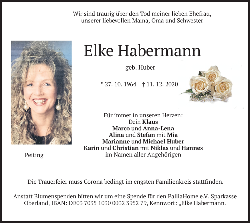  Traueranzeige für Elke Habermann vom 16.12.2020 aus merkurtz