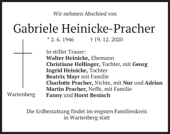Traueranzeige von Gabriele Heinicke-Pracher von merkurtz