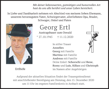 Traueranzeige von Georg Ertl von merkurtz