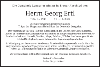 Traueranzeige von Georg Ertl von merkurtz