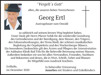 Traueranzeige von Georg Ertl von merkurtz