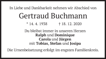 Traueranzeige von Gertraud Buchmann von merkurtz