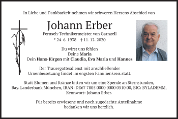 Traueranzeige von Johann Erber von merkurtz