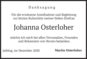 Traueranzeige von Johanna Osterloher von merkurtz