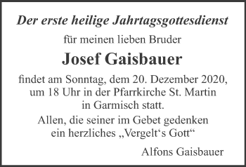 Traueranzeige von Josef Gaisbauer von merkurtz