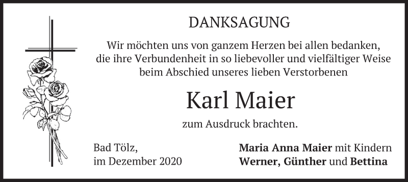  Traueranzeige für Karl Maier vom 05.12.2020 aus merkurtz