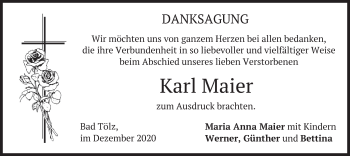 Traueranzeige von Karl Maier von merkurtz