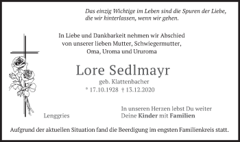 Traueranzeige von Lore Sedlmayr von merkurtz