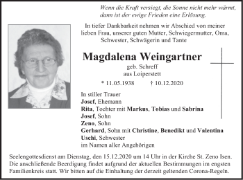 Traueranzeige von Magdalena Weingartner von merkurtz