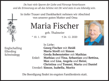 Traueranzeige von Maria Fischer von merkurtz