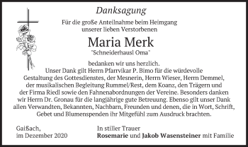 Traueranzeige von Maria Merk von merkurtz